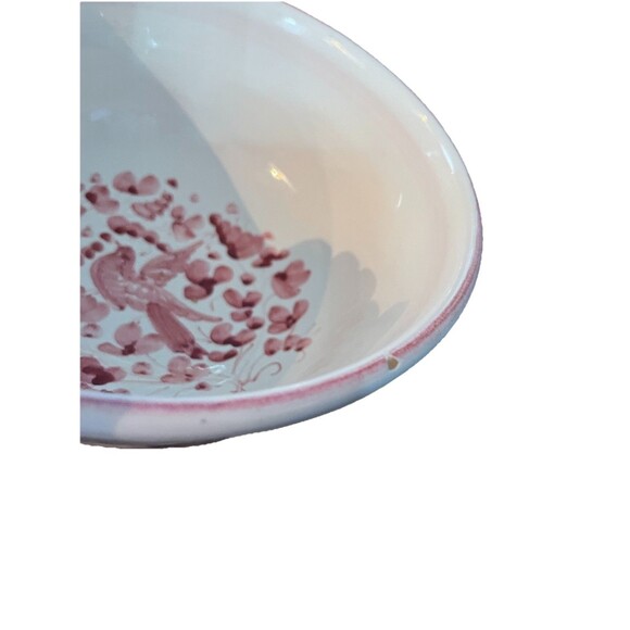 Deruta Italy Pottery Hand Painted Floral Bowl Artist Signed Pinkish Red Bird - Picture 5 of 6
